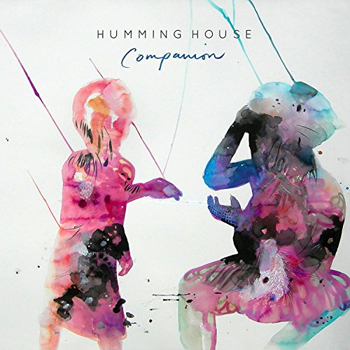 Watercolor painting of two figures, album cover for Humming House's Companion.