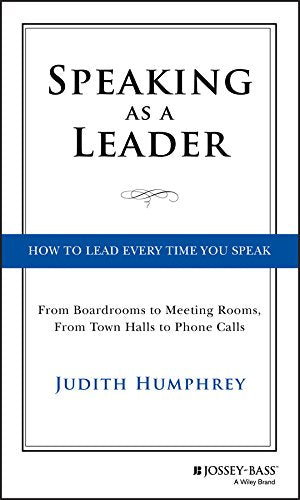 Book cover: “Speaking As A Leader” by Judith Humphrey, white with blue accents.