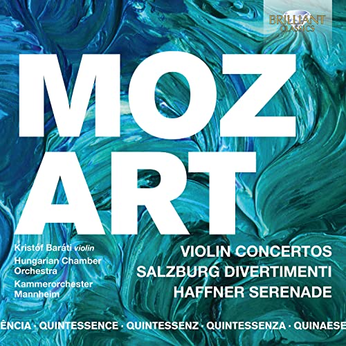 CD cover for "Mozart" featuring abstract blue and white swirls and text.