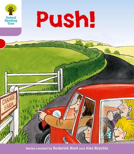 Book cover: red car with family driving towards a farm.