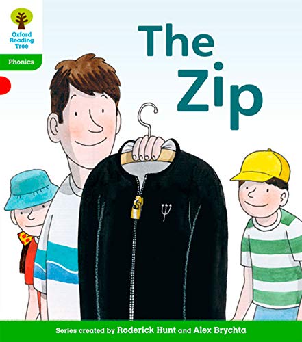 Book cover: children, a coat with a zip, and bright green text.