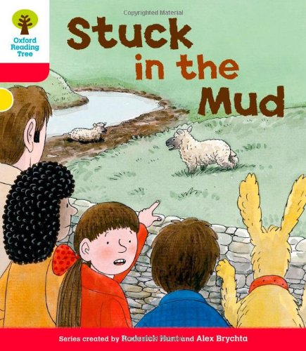 Book cover: children and a dog looking at sheep stuck in mud.