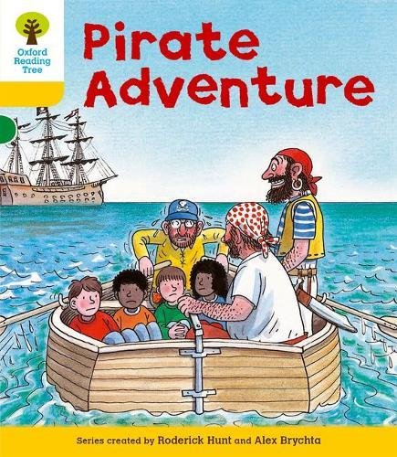 Book cover: "Pirate Adventure" with children in a boat and pirates.