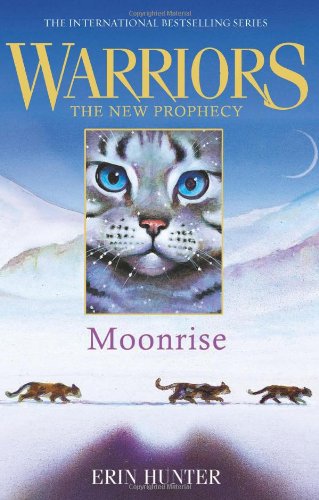 Book cover: cat face, snowy landscape, and "Warriors: Moonrise" title.