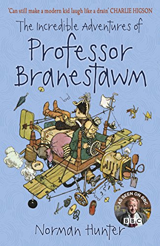 Book cover: Professor Branestawm in a chaotic, homemade flying machine.