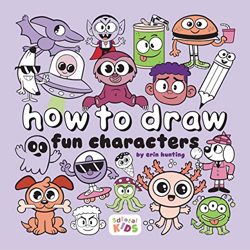 Book cover with cartoon characters and “how to draw” text.