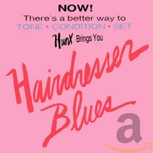 Pink background with red text reading "Hairdresser Blues" and an Amazon logo.