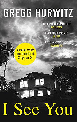 Book cover: dark sky over a house with palm trees, title "I See You".