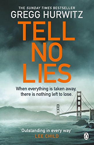 Book cover: "Tell No Lies" with a stormy sky and Golden Gate Bridge.
