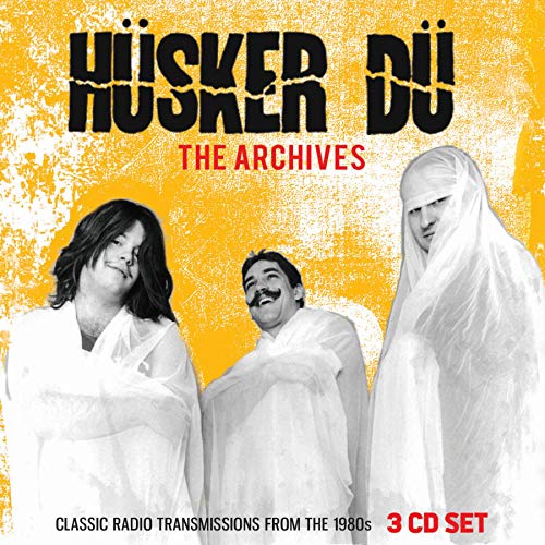 Husker Du album cover: three figures in white sheets on yellow background.