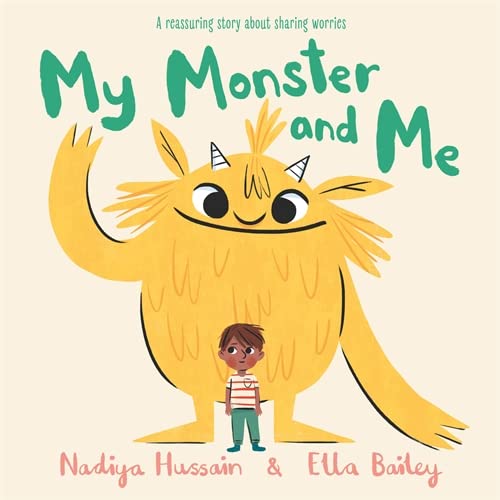 Boy stands before a large, friendly yellow monster on book cover.