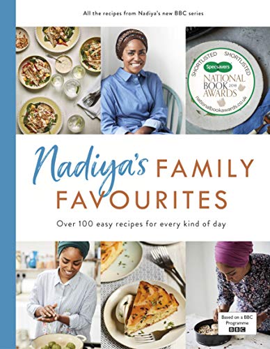 Cookbook cover featuring Nadiya Hussain and colorful food photography.