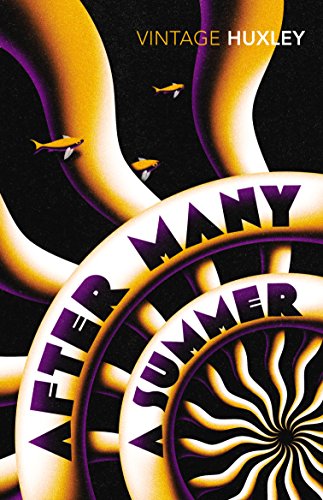 Book cover with swirling orange and purple design, sharks, and bold text.