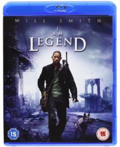Blu-ray cover for "I Am Legend" featuring Will Smith and a dog.