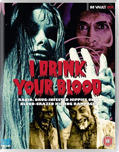 Blu-ray cover for horror film "I Drink Your Blood" with distressed faces.