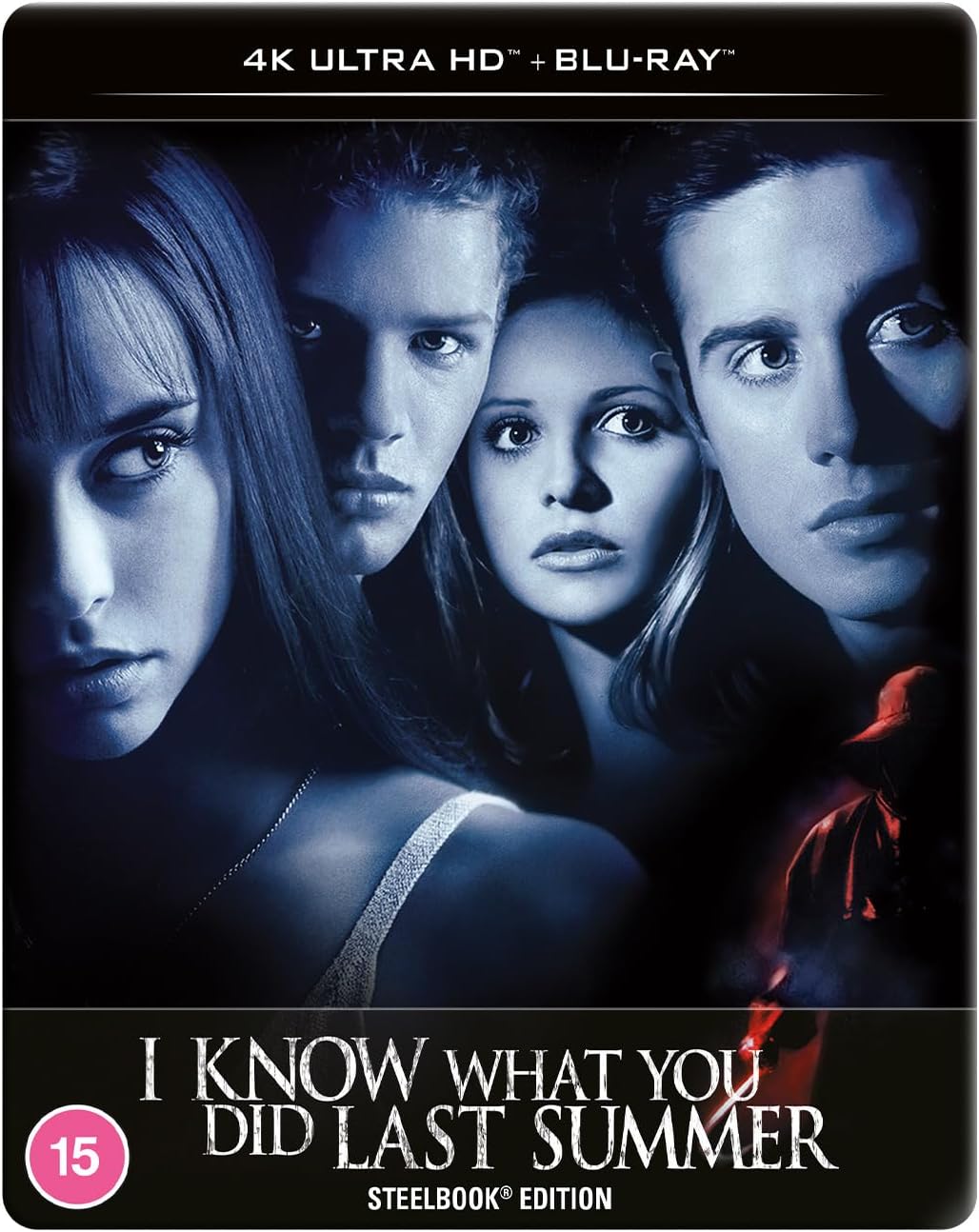 Blue-toned movie cover featuring four young actors and the title I Know What You Did.