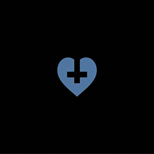Blue heart shape with a plus sign in the center on black.