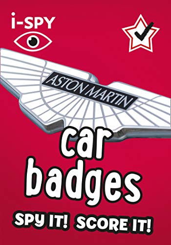 i-SPY Car Badges book cover featuring an Aston Martin logo on a red background.