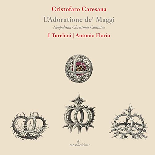 CD cover for "L'Adoratione De' Maggi" featuring ornate silver designs.