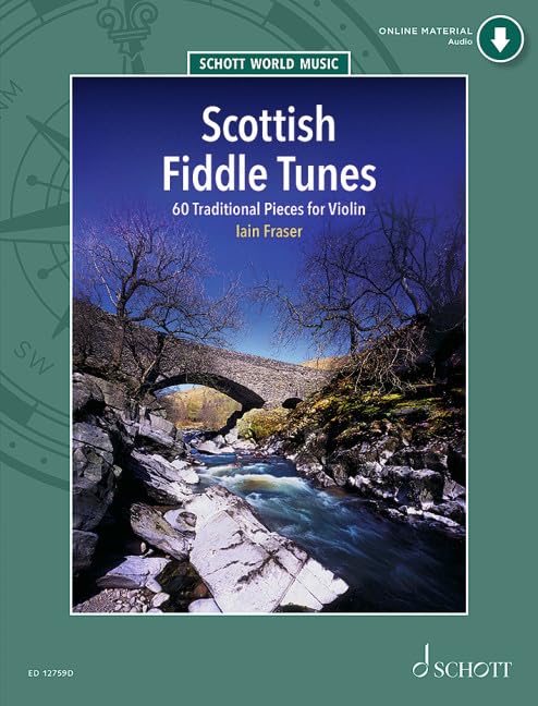Sheet music cover: “Scottish Fiddle Tunes” with a landscape background.