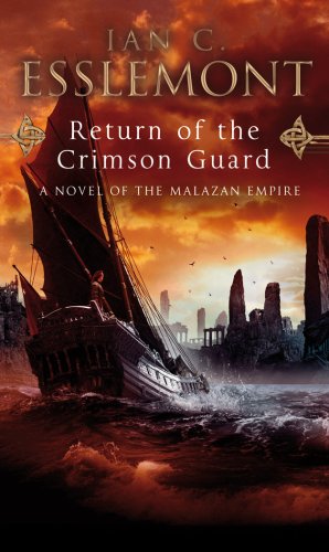 Book cover: sailing ship amidst a fiery, ruined cityscape.