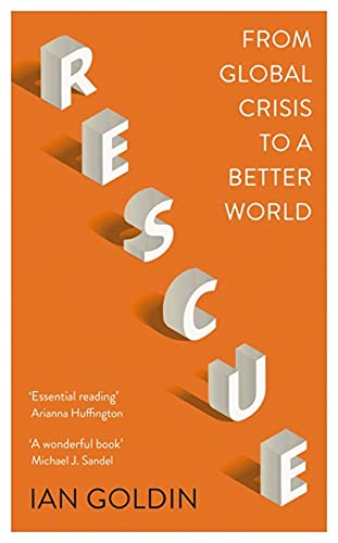 Orange book cover with white 3D text spelling "RESCUE" and author Ian Goldin.
