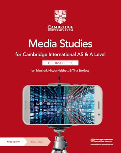 Red textbook cover with smartphone displaying media icons on a tripod.
