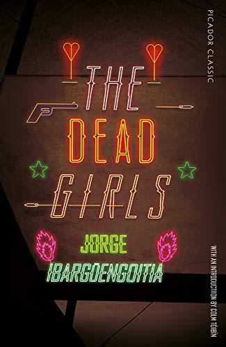 Book cover: "The Dead Girls" with neon-style illustrations of weapons and hearts.