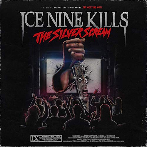 Album art showing a hand holding a knife in front of a movie screen.