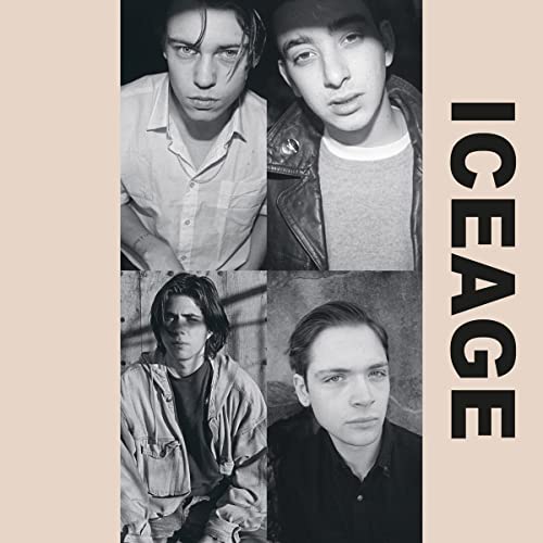Black and white collage of four portraits of band members with text reading ICEAGE.