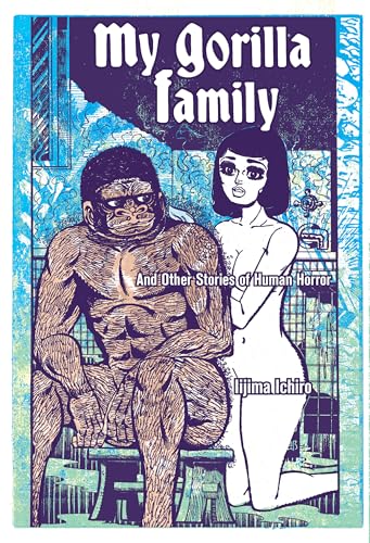 A muscular gorilla sits on a stool next to a woman in a bathroom.
