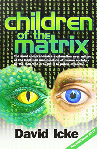 Book cover: green binary code, reptilian eye, human eye, author David Icke.