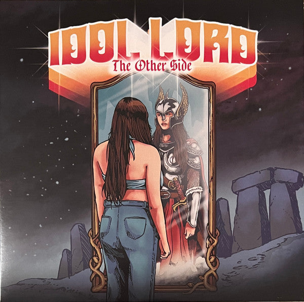Vinyl record cover: woman facing armored figure in a mirror.