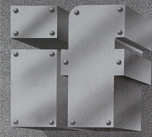 Gray metallic letter "F" with rivets on a speckled background.