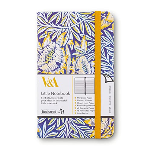 Small A6 notebook with floral pattern in yellow, blue, and green.
