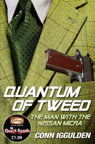 Book cover: tweed jacket, tie, and a handgun are visible.