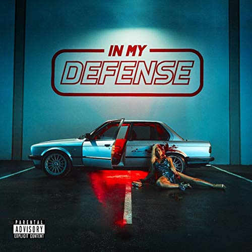 Iggy Azalea's "In My Defense" CD cover: car, woman, red lighting.