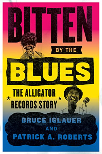 Book cover: "Bitten by the Blues" featuring blues musicians in yellow and blue.