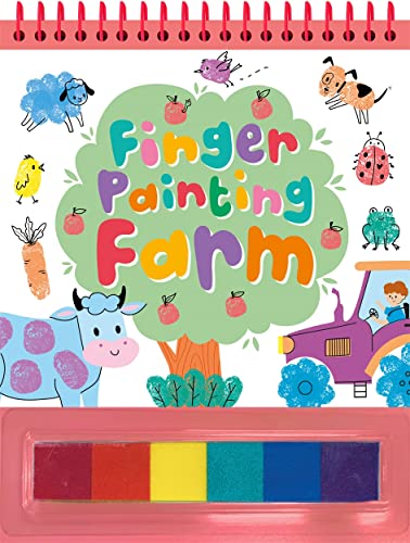 Finger painting book with farm animals and colorful paint swatches.