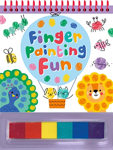 Finger painting book with colorful animal illustrations and paint palette.