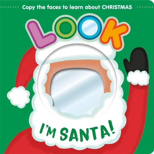 Children's book cover with a Santa hat and a face-shaped cutout.