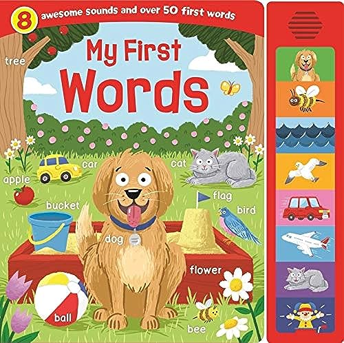Sound book with colorful illustrations of animals, objects, and the title "My First Words".