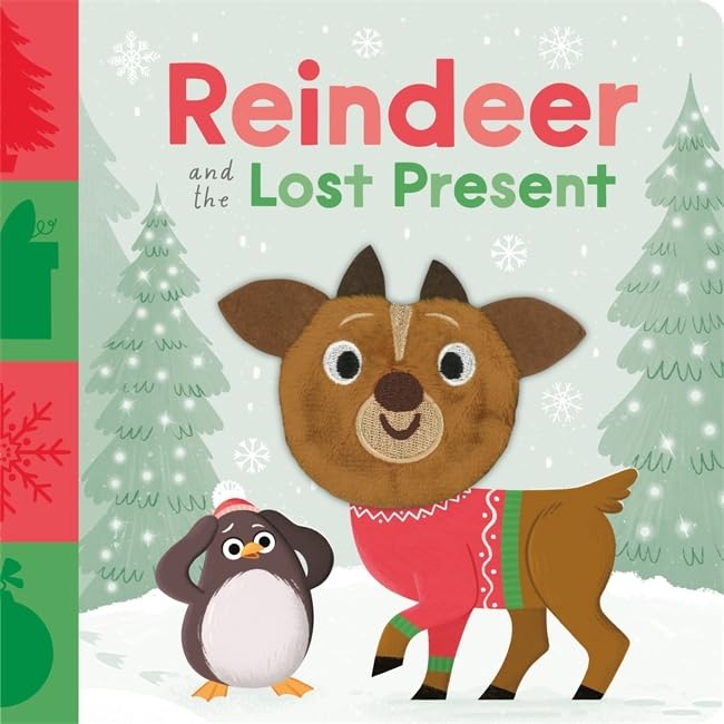 Reindeer and penguin illustration from the children’s book “Reindeer and the Lost Present.”