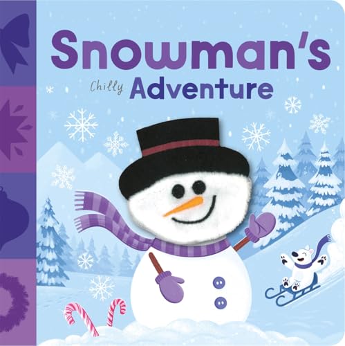 Book cover featuring a snowman with a hat and scarf, winter scene.