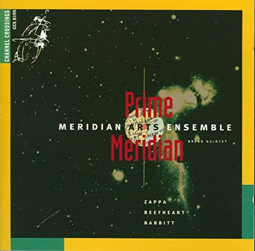 CD cover with abstract cosmic design, yellow border, and red text "Prime Meridian."