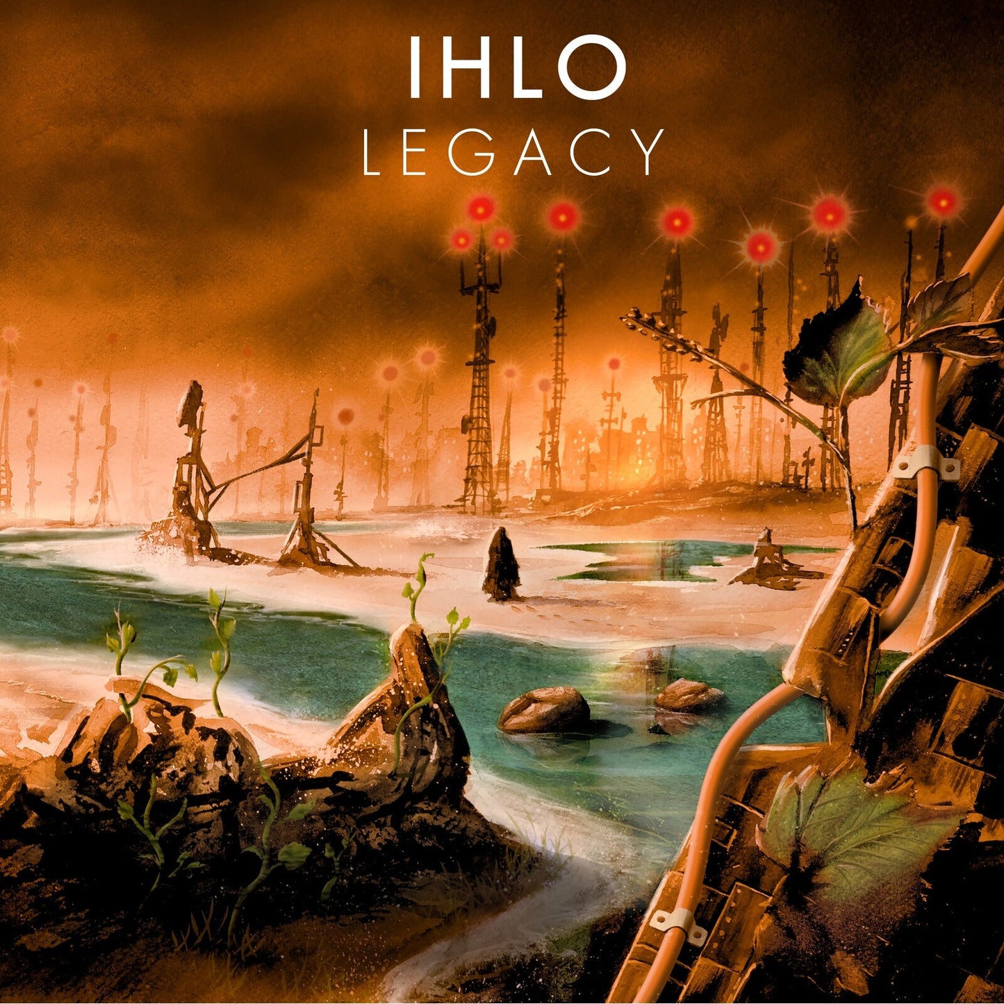 CD cover for Ihlo’s “Legacy” depicts a surreal, orange-toned landscape.