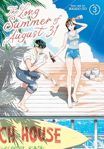 Manga cover: two young people on a wooden boardwalk by the sea.