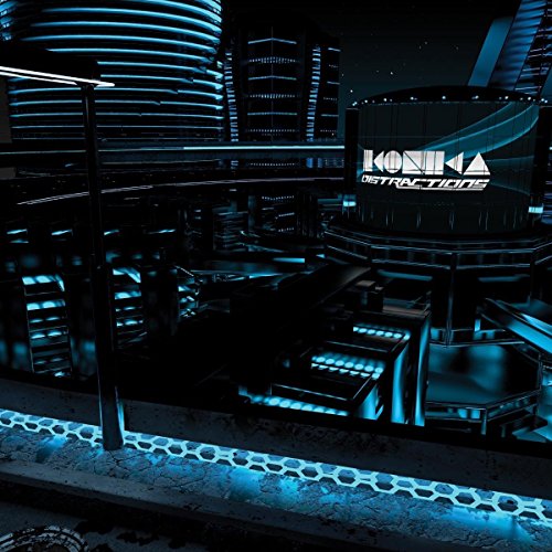 CD cover for Ikonika’s “Distractions” featuring a futuristic cityscape.