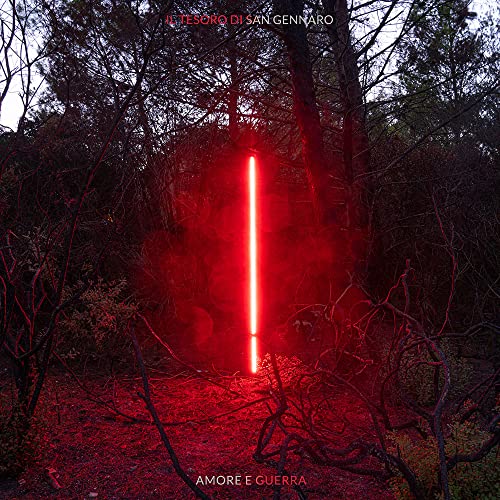 CD cover: dark forest with a bright red vertical light beam.