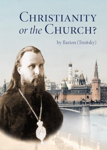 Book cover: "Christianity or the Church?" with portrait and cityscape.